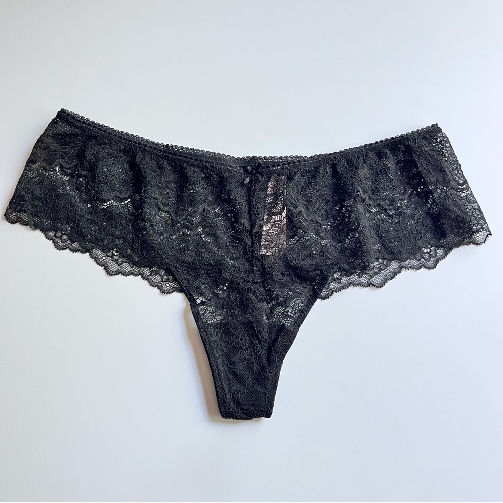 Victoria’s Secret Dream Angels Wide Side Lace Thong Black NWT L